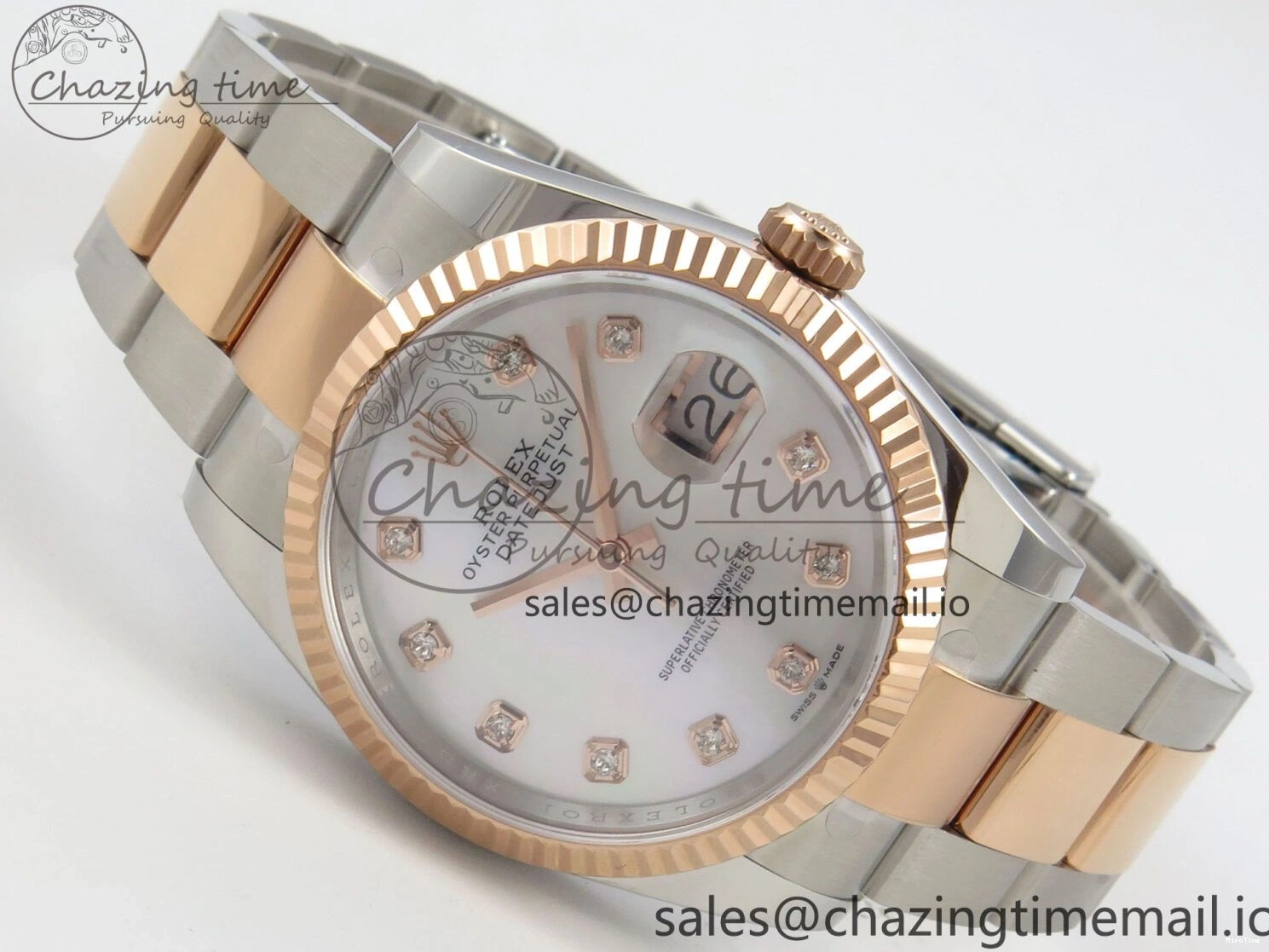 MiroTime 0426 FastDry DateJust 36 SS RG ARF 1:1 Best Edition 904L Steel White MOP Diamonds Dial on Oyster Bracelet SH 57